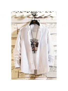White Men's Vertical Striped Print Shirt