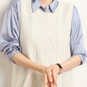 Solid Cable Knit Sweater Vest, Versatile Sleeveless Sweater For Fall & Winter, Women's Clothing
