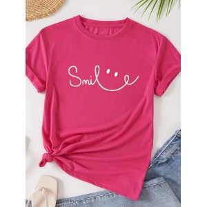 Letter Print Crew Neck T-Shirt, Casual Short Sleeve Top For Spring & Summer, Women's Clothing