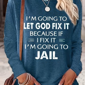 Letter Print Crew Neck T-Shirt, Casual Long Sleeve T-Shirt For Spring & Fall, Women's Clothing