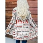 Jesus Print Open Front Cardigan, Casual Long Sleeve Cardigan For Spring & Fall, Women's Clothing