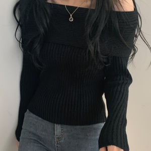 Solid Off Shoulder Pullover Sweater, Casual Long Sleeve Fashion Sweater, Women's Clothing