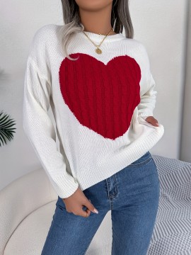 Twist Heart Knitted Pullover Sweater, Casual Long Sleeve Sweater For Fall & Winter, Women's Clothing