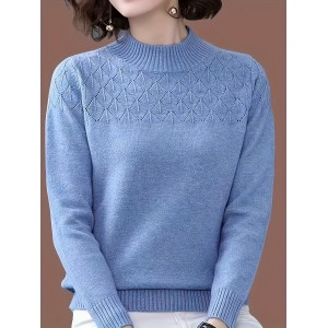 Long Sleeve Mock Neck Sweater, Elegant Casual Sweater For Fall & Spring, Women's Clothing
